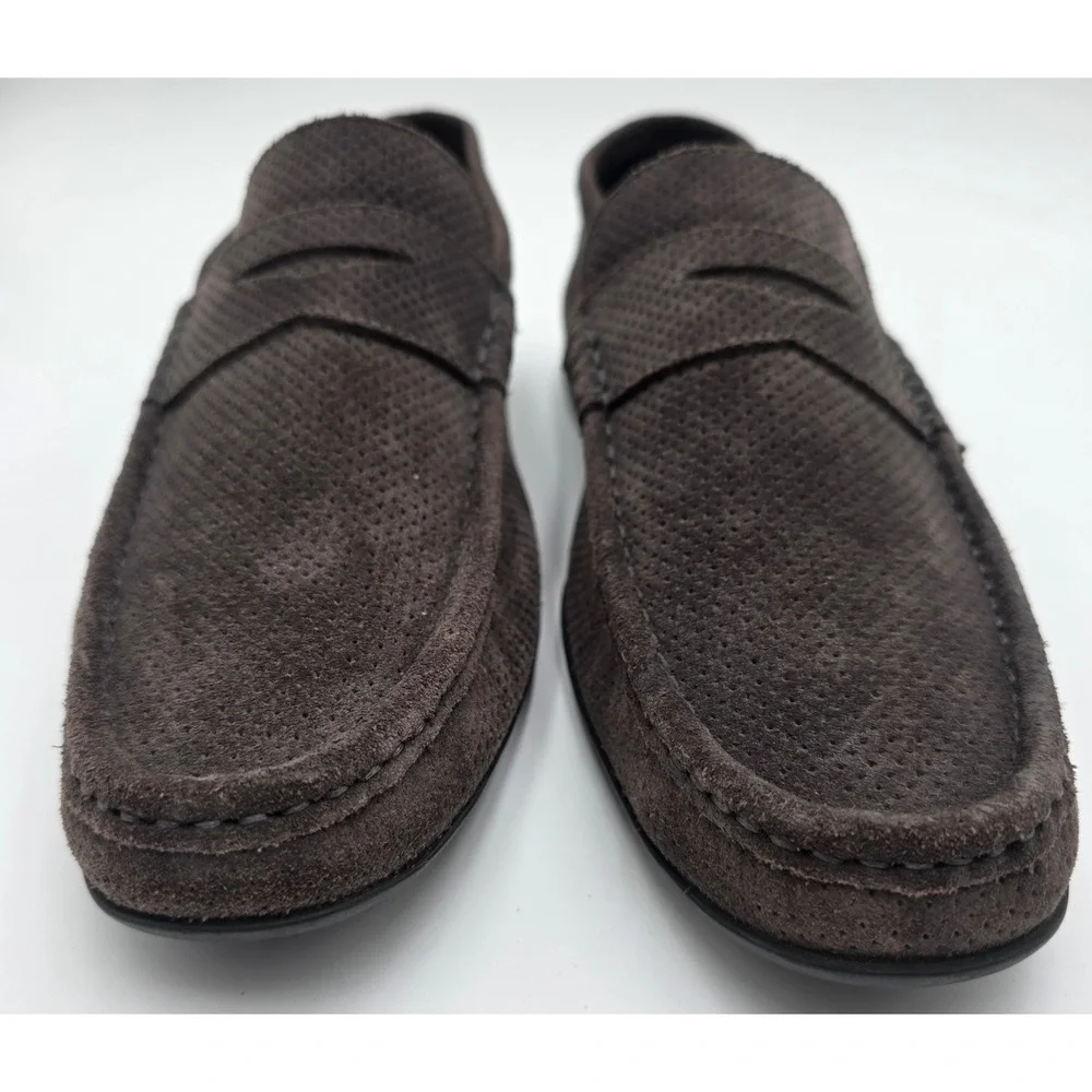 Bruno Magli Men's 6001 Brown Perforated Suede Penny Loafers Italy Size 10 M